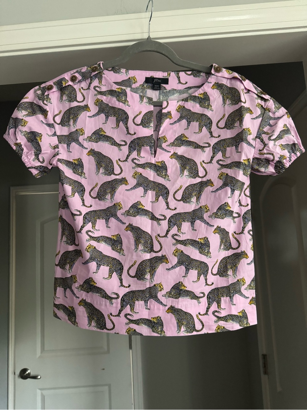 J.Crew 100% Cotton Pink Leopard Puff Sleeve Top XXS Maximalist